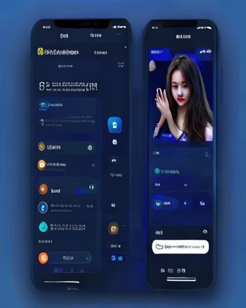 淫院小妹手机客户端界面展示，深蓝色UI设计，内容列表清晰，操作流畅直观